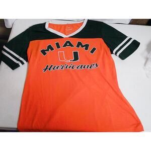 Miami Hurricanes Women’s Large V-Neck Fan Tee Orange Green